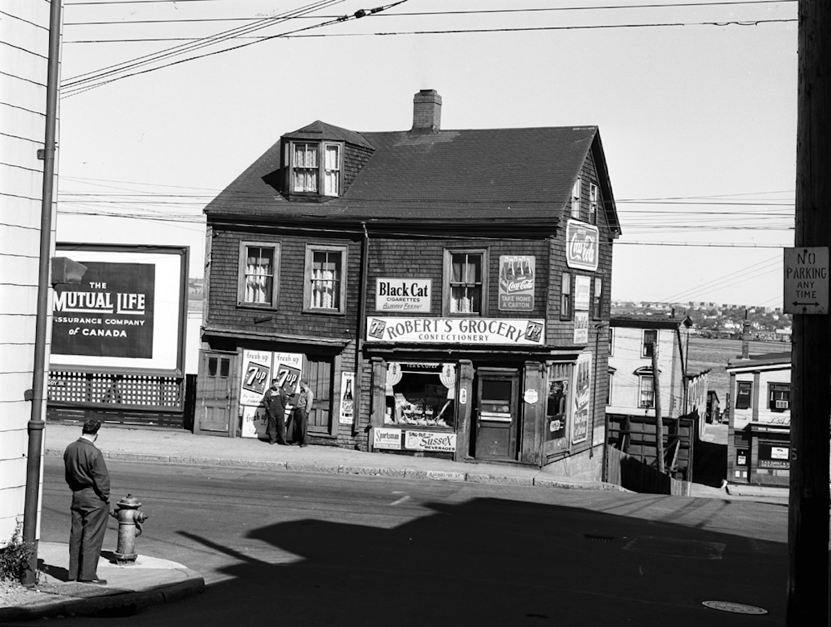 1958 - 695-697 Barrington St. [at corner of Hurd St.]- Storefront image from HRM Archives, City of Halifax Engineering and Works Department-102-39-1-541