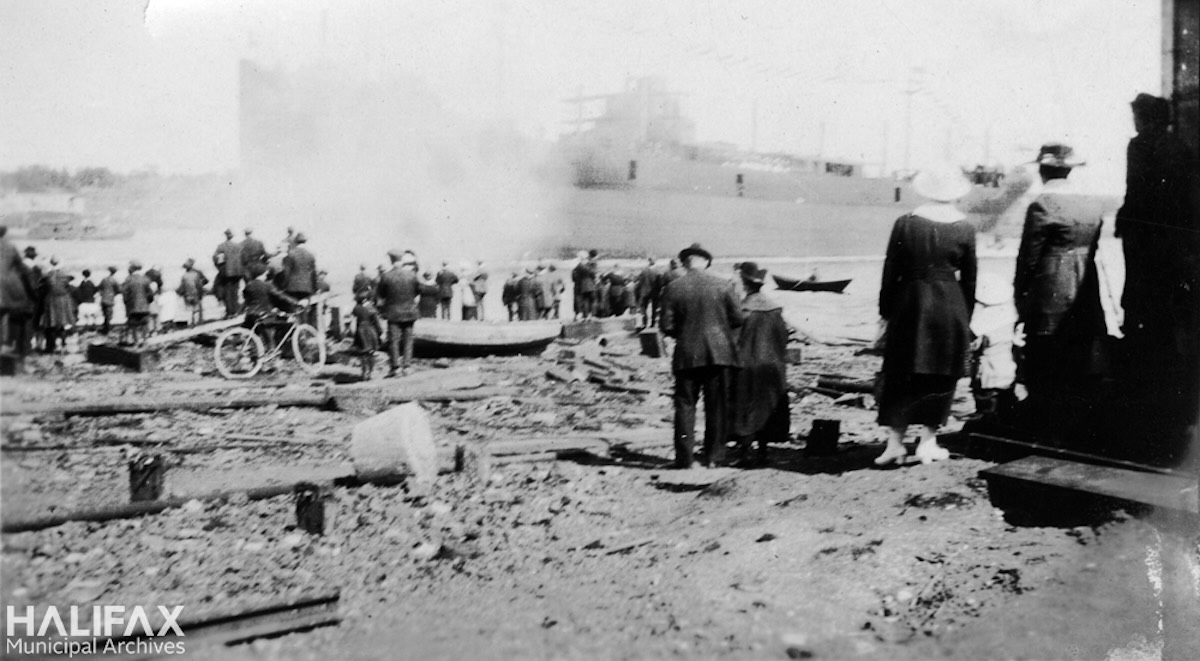 1920ca - Halifax Shipyards watching the launch of large steel ship, [Canadian Mariner].-Halifax Municipal Archives (HMA), John and Beatrice Alley-CR16-13b