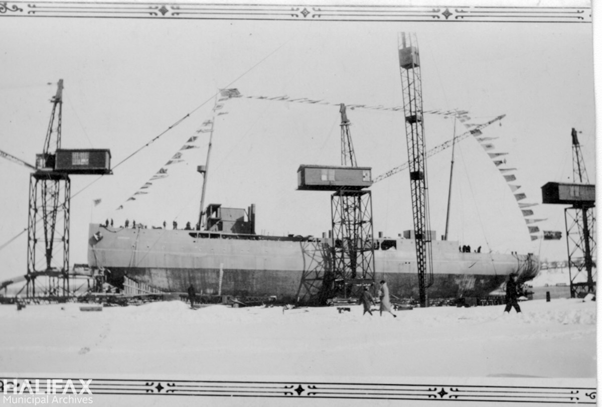 1930 - N.B. McLean steel-hull ready to be launched-Halifax Municipal Archives (HMA), John and Beatrice Alley-CR16-102b