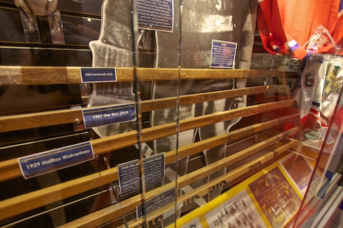 Old hockey sticks at the Nova Scotia Sport Hall of Fame